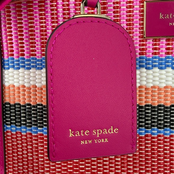 💥NWOT KATE SPADE - Manhattan Striped Woven Straw Small Tote - DE464 - Picture 7 of 17